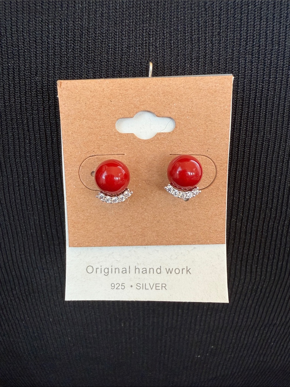 Red Crystal Stud Earrings with Silver Rhinestone Accent